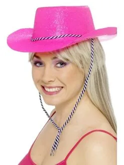 Glitter Cowboy Hoed Neon Pink