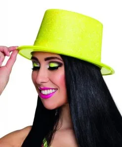 Hoge Hoed Glitter Neon Geel